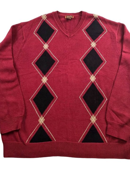 Tasso Ella Golf Maroon V-neck Argyle Sweater Size XL - Picture 1 of 6